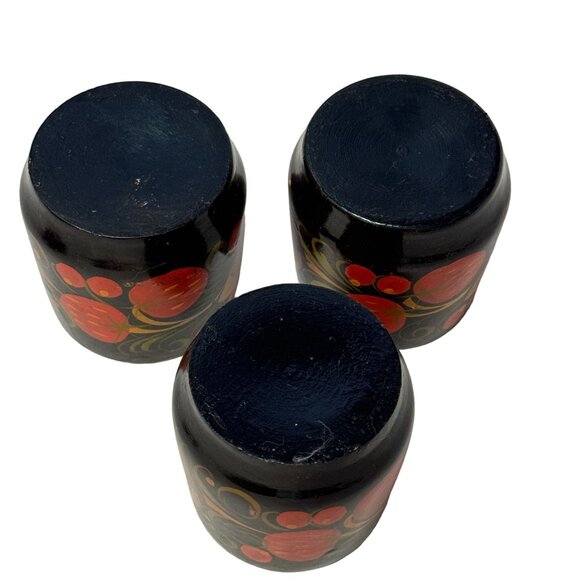 Russian Khokhloma Hand Painted Folk Art VTG 3Pc Lidded Spice Trinket Containers - Picture 2 of 13